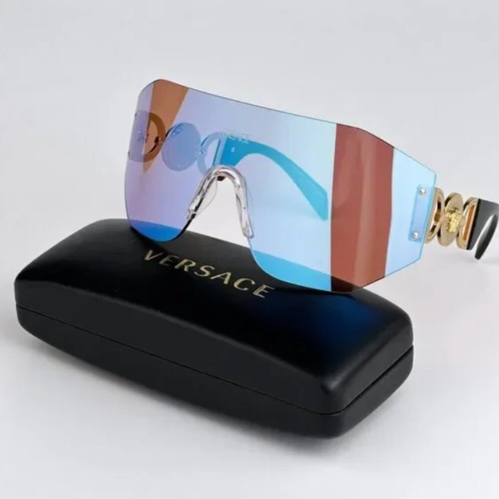 NEW Versace Pink Mirrored Blue Shield Unisex Sunglasses